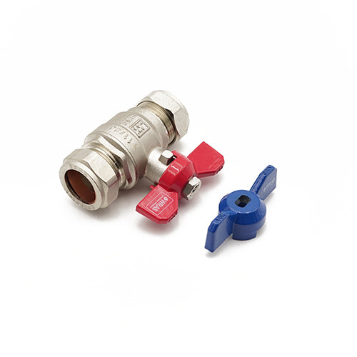 Primaflow T-Bar Valve 22mm with Red and Blue Handles - WRAS Approved for Reliable Flow Control