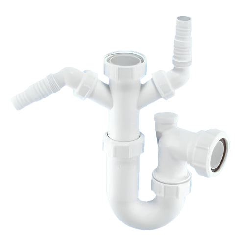 McAlpine WM11V 1.5" Silent Kitchen SInk Trap With 2 Inlet Connections for washing machine and dishwasher