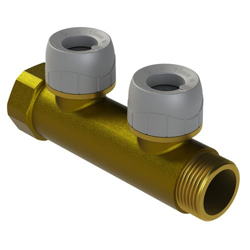 Polypipe Polyplumb 2 Port Manifold 3/4 Male X Female 15mm PB47152