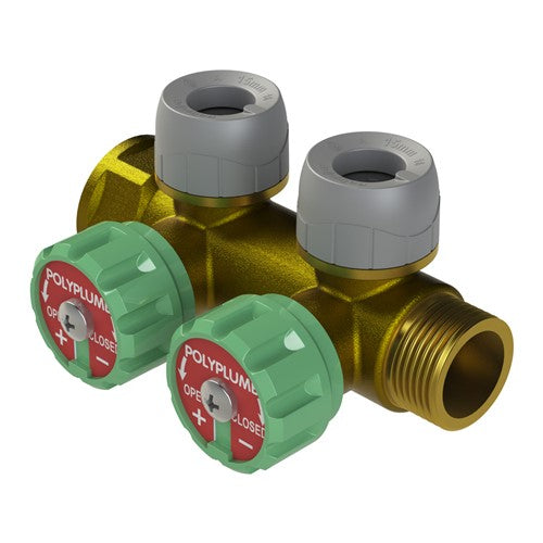 Polypipe Polyplumb 2-Port Valved Manifold 15mm x 3/4" Female/Male – PB5234152