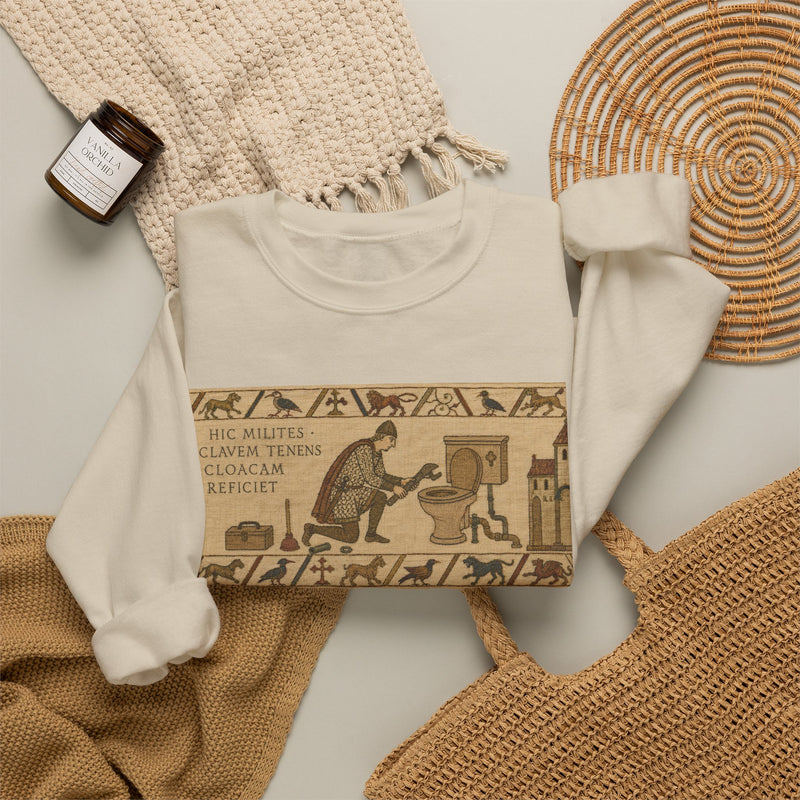 Crewneck Sweatshirt — Vintage Egyptian Scroll Design (“HE SAID SHE SAID CLIMAX THRONE MACHTAY”)