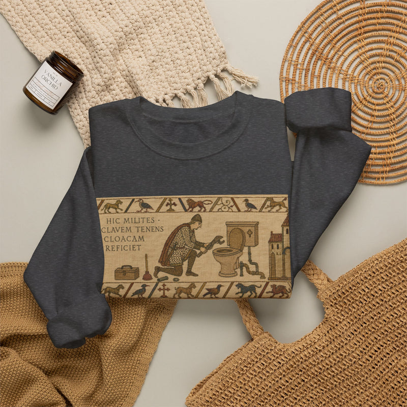 Crewneck Sweatshirt — Vintage Egyptian Scroll Design (“HE SAID SHE SAID CLIMAX THRONE MACHTAY”)