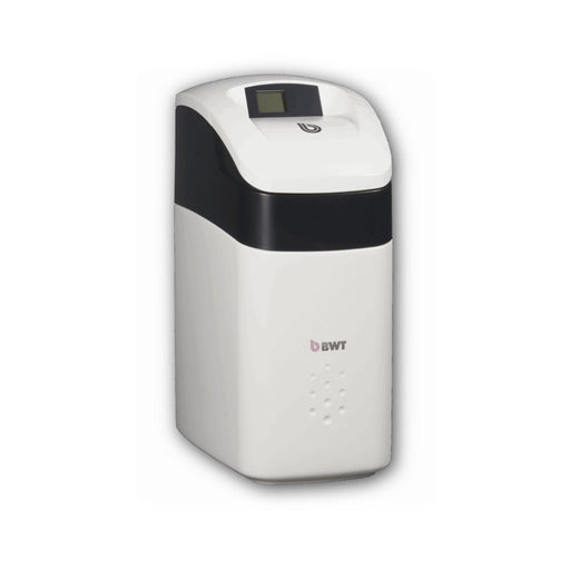 BWT Perla Silk PS15UK 15L water softener, white and grey, front view