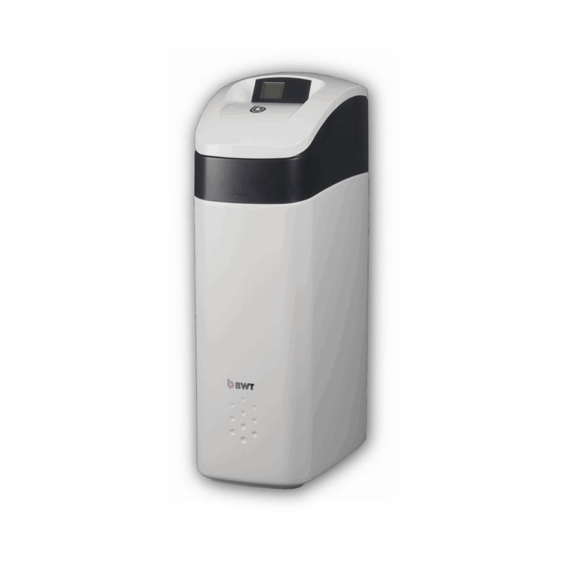 BWT Perla Silk PS20UK 20L water softener, white and grey, front view