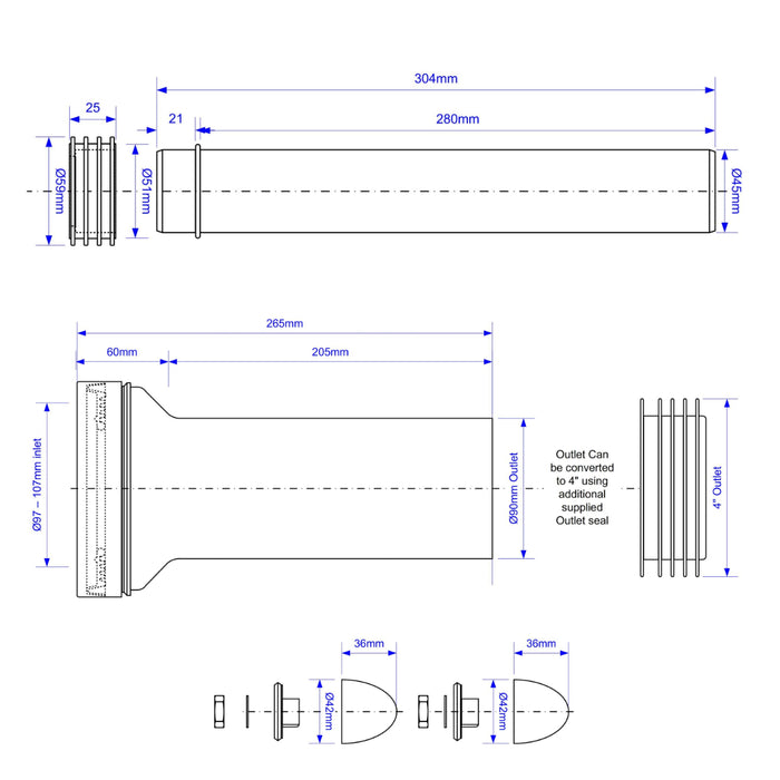 McAlpine FPKIT-3 Universal WC Frame Inlet & Outlet Connector Kit Wall Hung Toilet Pan