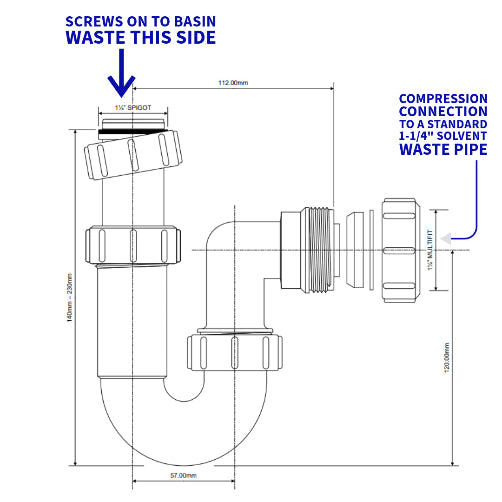 McAlpine ASA10 Adjustable Basin P Trap for bathroom basin's waste and 1-1/4" waste pipe