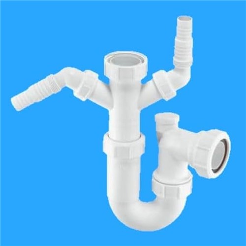 McAlpine WM11V 1.5" Silent Kitchen SInk Trap With 2 Inlet Connections for washing machine and dishwasher