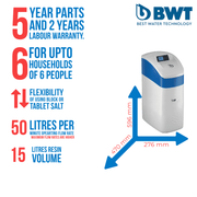 BWT Perla Silk PS15UKWF WiFi Enabled Water Softener with 22mm High Flow Kit and By - pass Valve - Getplumb