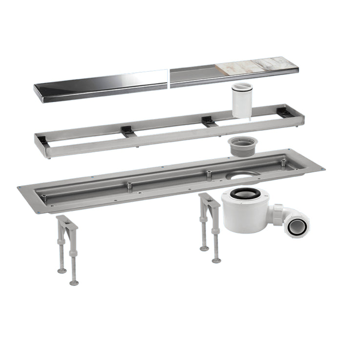 McAlpine CD800P 800mm Polished Finish Channel Drain for Wetrooms with Tileable Grate