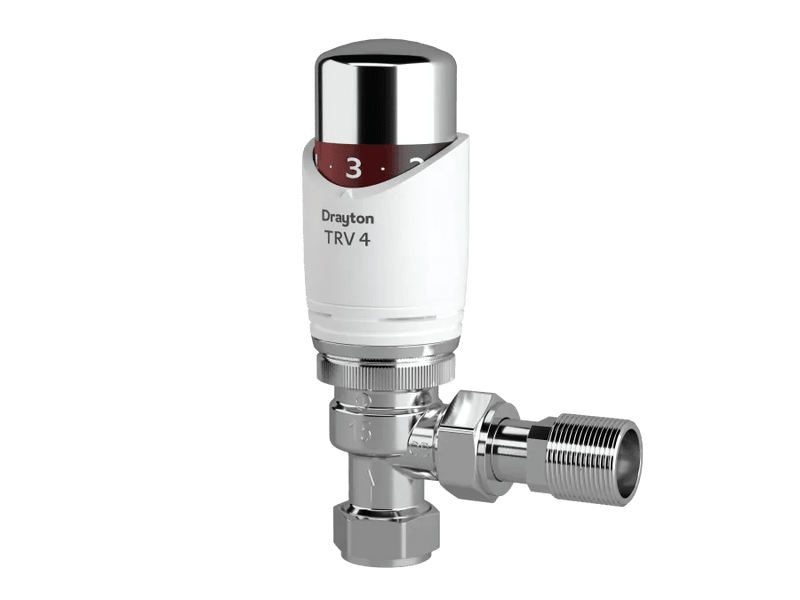 Drayton Auto-Balancing TRV4 Classic Thermostatic Radiator Valve – 15 mm Angled, Lockshield Included - Getplumb