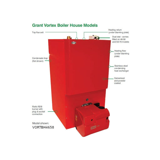 Grant Vortex Boiler House 46/70 70kW Oil Heat Only Boiler - Getplumb