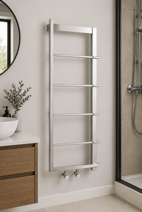 Henrad Lecco Brushed Steel Designer Towel Radiator – 1200 x 500mm - Getplumb