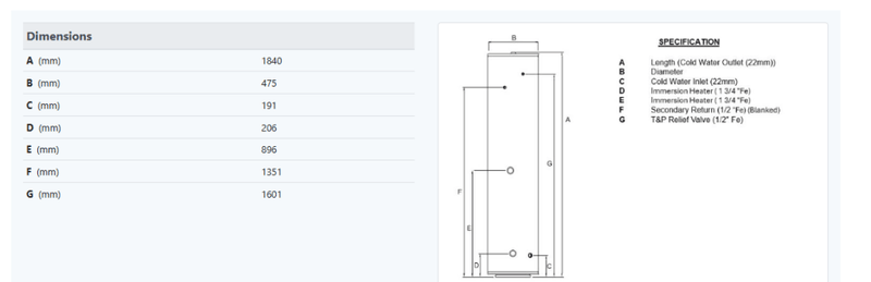 Joule Cyclone Platinum 200L Direct Slim C Unvented Cylinder - TCEMVD - 0200SFC - Getplumb