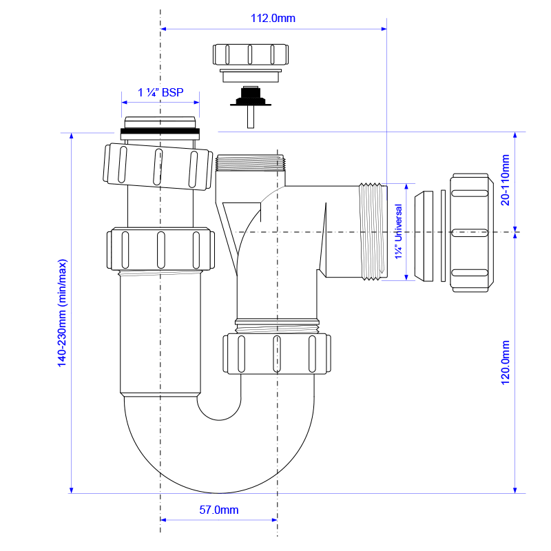 McAlpine 1.25" Adjustable Silent P Trap - ASA10V - Getplumb