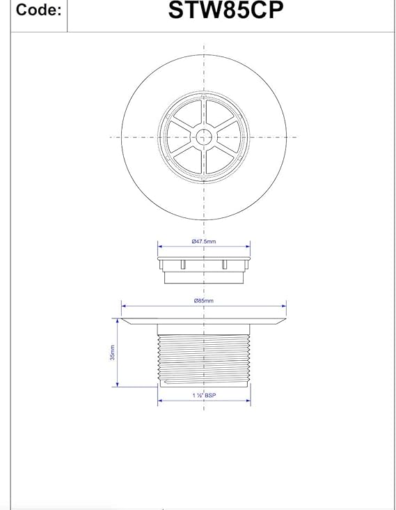 McAlpine 85mm Shower Trap with Chrome - Plated Plastic Grid | STW85CP - Getplumb