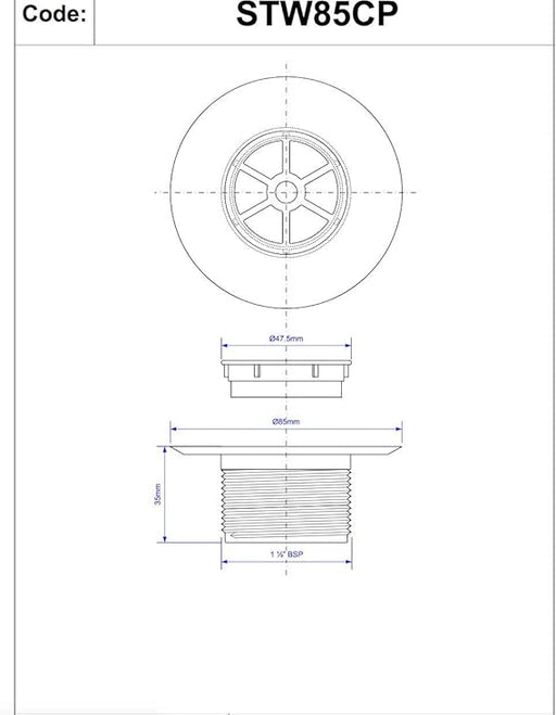 McAlpine 85mm Shower Trap with Chrome - Plated Plastic Grid | STW85CP - Getplumb