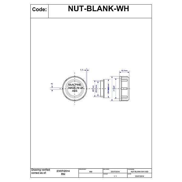 McAlpine Blanking Nut D.1" - NUT - BLANK - WH - Getplumb
