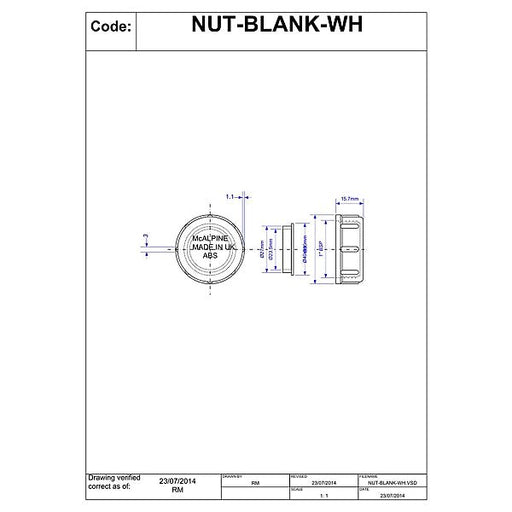 McAlpine Blanking Nut D.1" - NUT - BLANK - WH - Getplumb