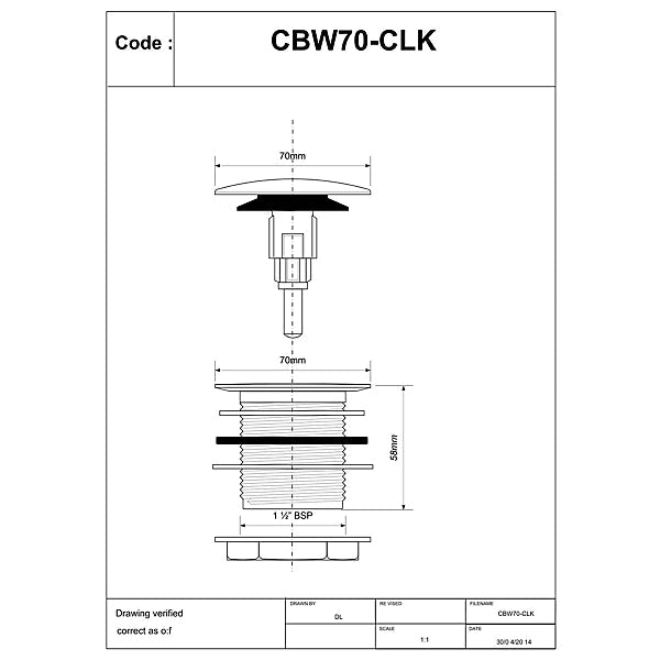McAlpine CBW70CLK Spring Loaded Bath Waste - Getplumb