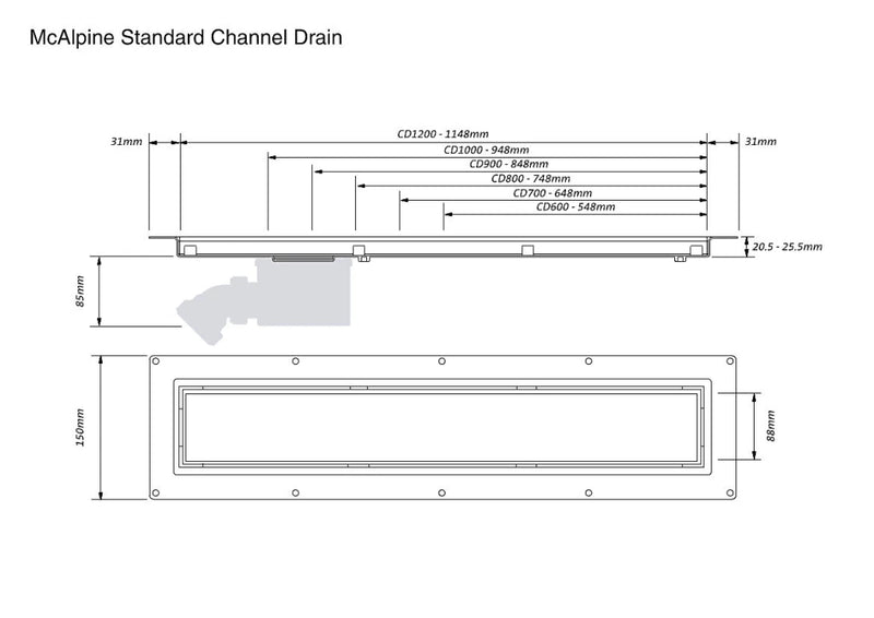 McAlpine CD1200B 1200mm Brushed Finish Channel Drain - Getplumb