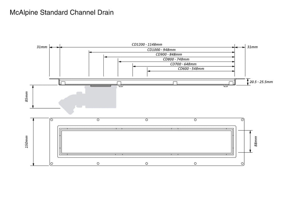 McAlpine CD1200B 1200mm Brushed Finish Channel Drain - Getplumb