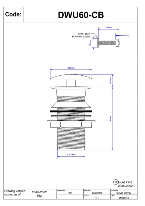 McAlpine DWU60CB 1.25" Freeflow Basin Waste Unslotted - Getplumb