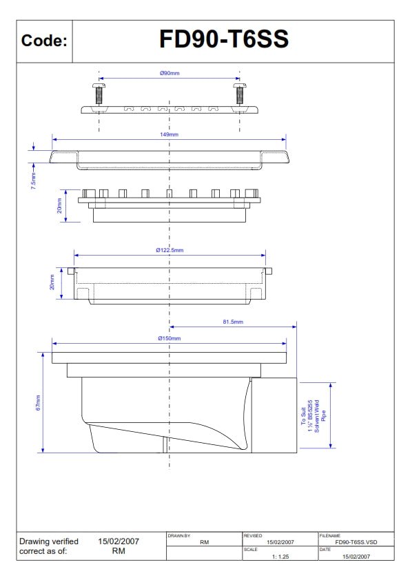 McAlpine FD90 - T6SS Untrapped Floor Gully – Stainless Steel Grating for Efficient Drainage - Getplumb