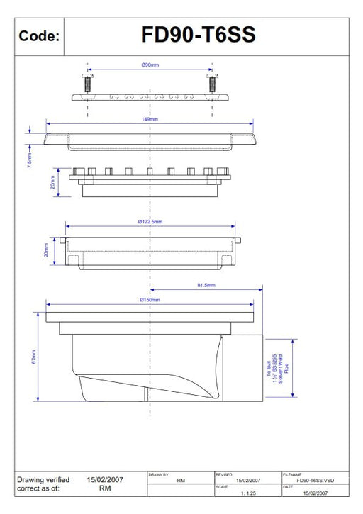 McAlpine FD90 - T6SS Untrapped Floor Gully – Stainless Steel Grating for Efficient Drainage - Getplumb