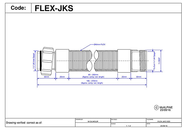 McAlpine 1.25" Flexible Waste Fitting - Male Thread End | FLEX-JKS