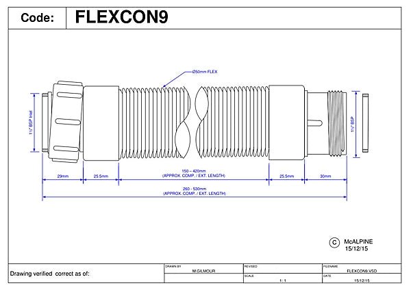 McAlpine FLEXCON9 1.5" Flexible Waste Fitting Male Thread End - Getplumb