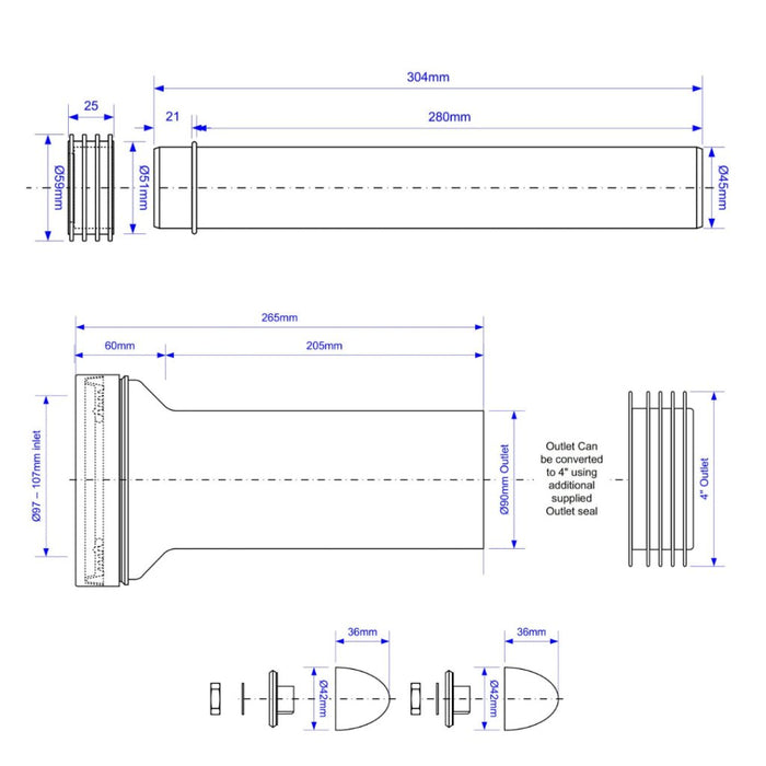 McAlpine FPKIT - 3 Universal WC Frame Inlet & Outlet Connector Kit Wall Hung Toilet Pan - Getplumb