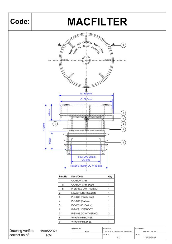 McAlpine MACFILTER 2 Way Active Carbon Filter 4" - Getplumb