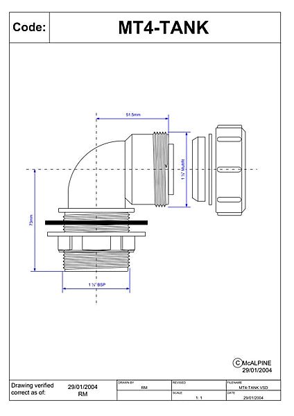 McAlpine MT4 - TANK 1.5" Multifit Bent Tank Connector - Getplumb