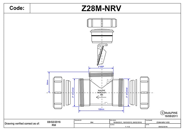 McAlpine Solvent Weld Inline Non-Return Valve D.2" Z28M-NRVS