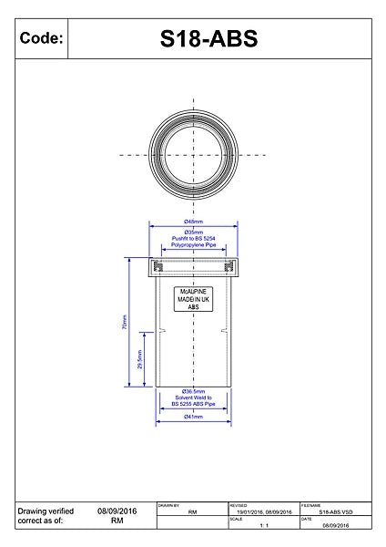 McAlpine S18ABS 1.25" Pushfit to Solvent Straight Connector - Getplumb