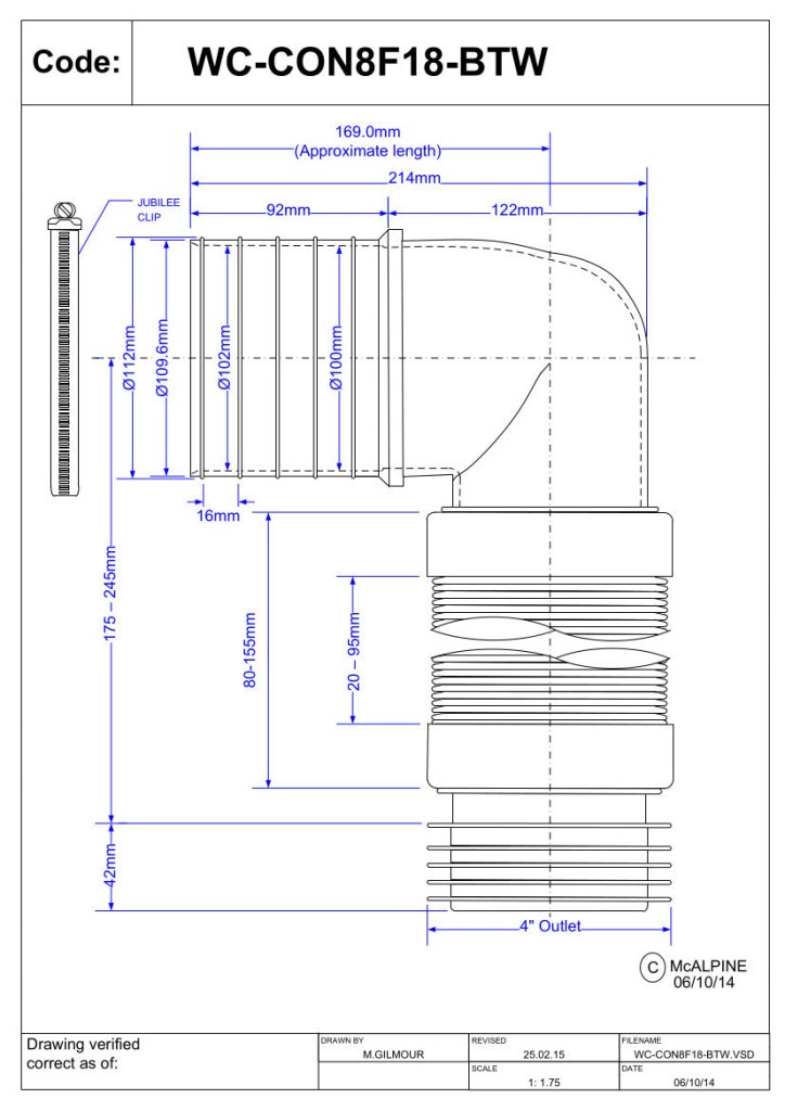 McAlpine Short Flexible 90° BTW Pan Connector - WC - CON8F18 - BTW - Getplumb
