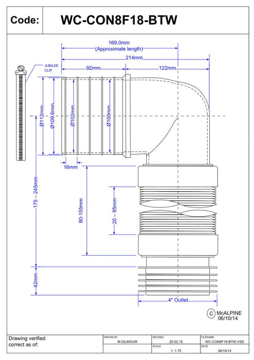McAlpine Short Flexible 90° BTW Pan Connector - WC - CON8F18 - BTW - Getplumb
