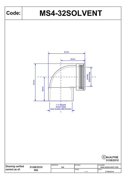 McAlpine Solvent x Euro 90° Bend - 1.25" - MS432 - Getplumb