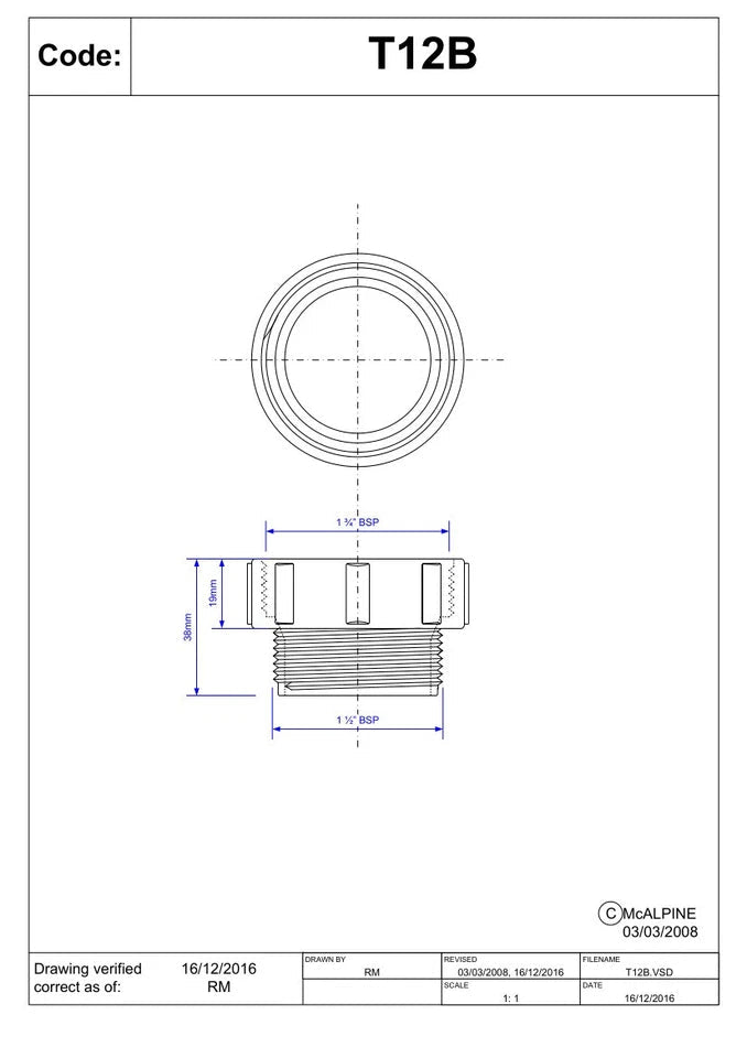 McAlpine T12B Female x Male BSP Coupling - 1.75" x 1.5" - Getplumb