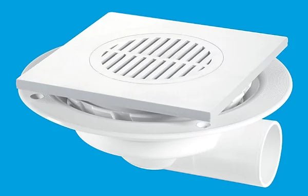 McAlpine UNTRAP SHOWER GULLY 50mm SQ WH TILE - Getplumb