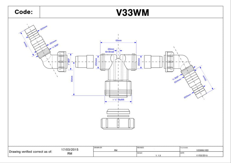 McAlpine V33WM Twin Connection for Stand Pipe Trap to connect two appliances' discharge - Getplumb