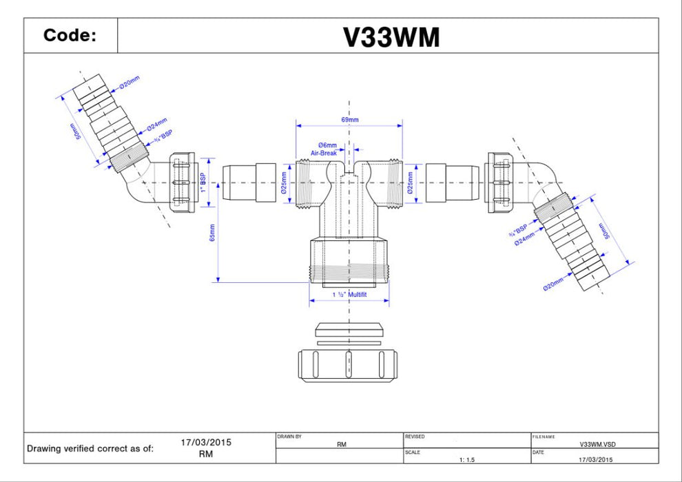 McAlpine V33WM Twin Connection for Stand Pipe Trap to connect two appliances' discharge - Getplumb