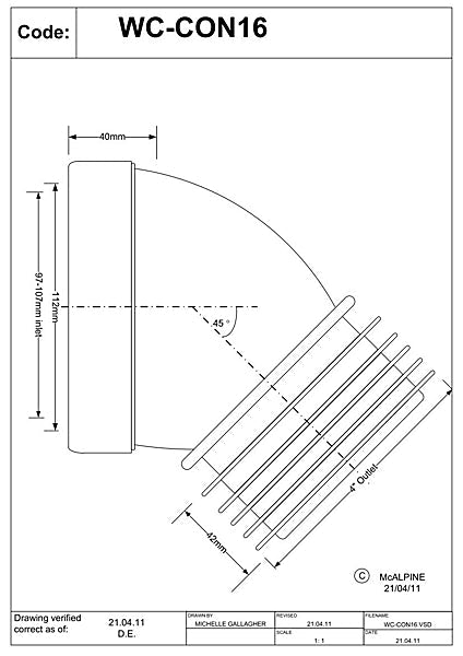 McAlpine WC CON16 45deg Pan Connector - Getplumb