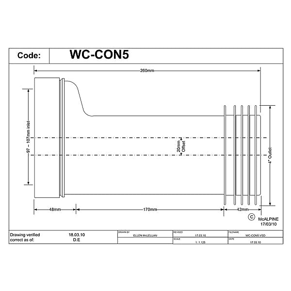 McAlpine WC CON5 Offset Pan Connector Adjustable Length | 20mm - Getplumb