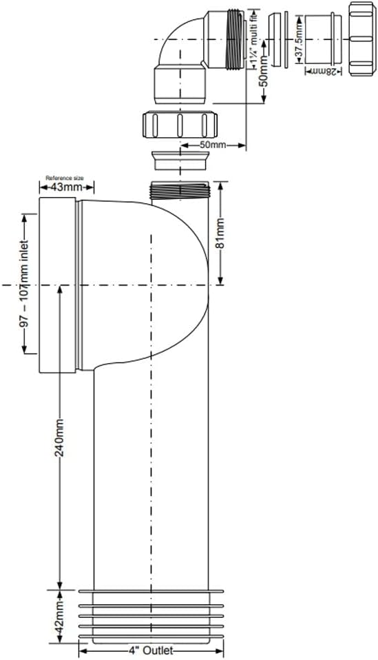 McAlpine WC CON8V 90deg Bent Pan Connector with 1.25" Boss - Getplumb