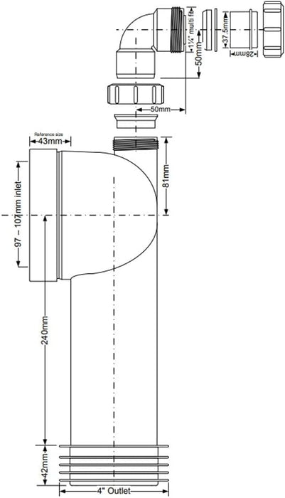 McAlpine WC CON8V 90deg Bent Pan Connector with 1.25" Boss - Getplumb