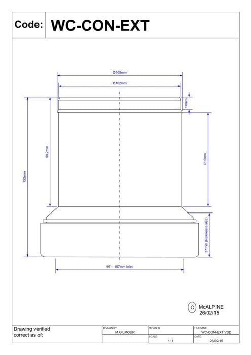 McAlpine WC CONEXT 4" Short Straight Telescopic WC Socket Extension - Getplumb