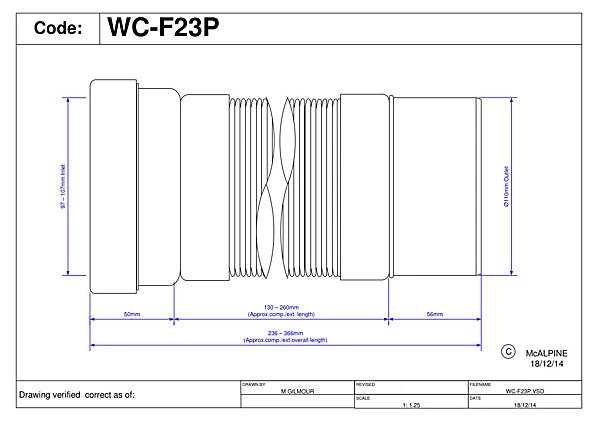 McAlpine WC - F23P 260mm Straight Flexible Pan Connector Plain Ended - Getplumb