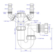 McAlpine WM11V 1.5" Silent Kitchen SInk Trap With 2 Inlet Connections for washing machine and dishwasher - Getplumb