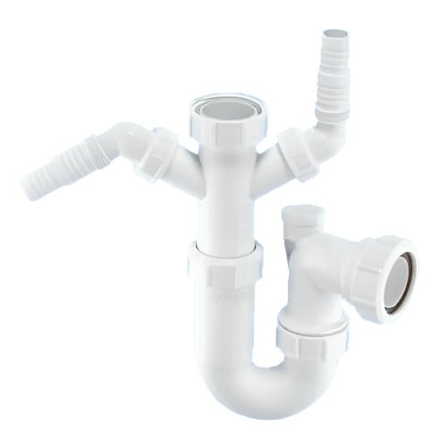 McAlpine WM11V 1.5" Silent Kitchen SInk Trap With 2 Inlet Connections for washing machine and dishwasher - Getplumb